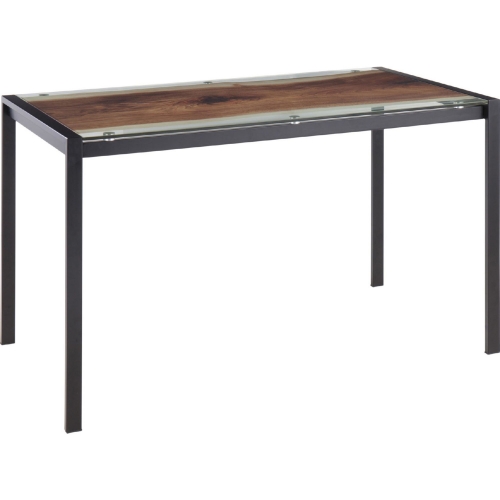 Live Edge 50" Dining Table in Black Steel w/ Printed Glass Top